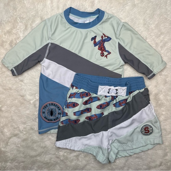 Disney Other - Disney Spider-Man Swimsuit 2 Pc Blue & White Size 6